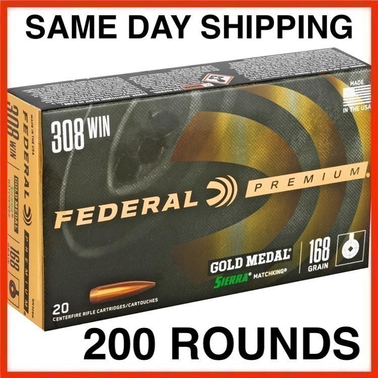 200 Rounds - Federal Gold Medal 308 Winchester Ammo 168gr Sierra MatchKing -img-0
