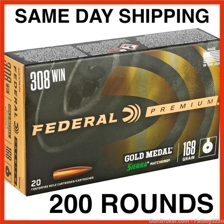 200 Rounds - Federal Gold Medal 308 Winchester Ammo 168gr Sierra MatchKing -img-6