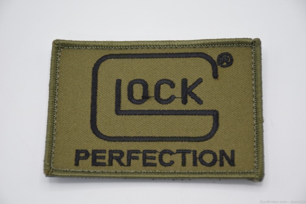 GLOCK PERFECTION LOGO PATCH O.D GREEN HOOK/LOOP BACKING 17 19 43X 44 45 48 -img-0