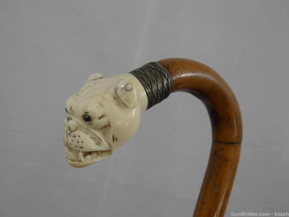 Antique Figural Sword Cane / Walking Stick / Carved Bulldog / dagger blade-img-9