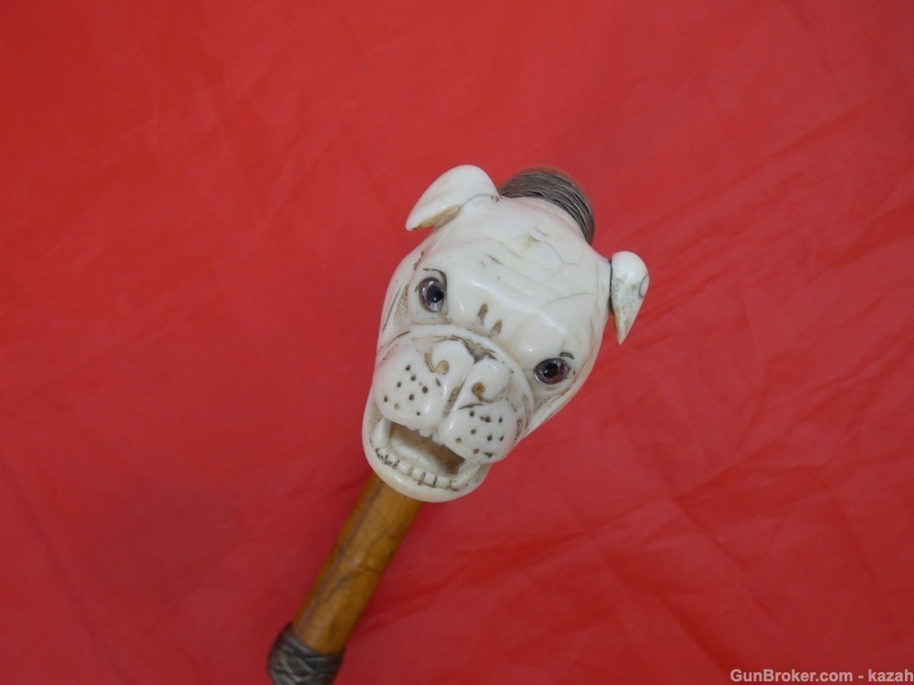 Antique Figural Sword Cane / Walking Stick / Carved Bulldog / dagger blade-img-5