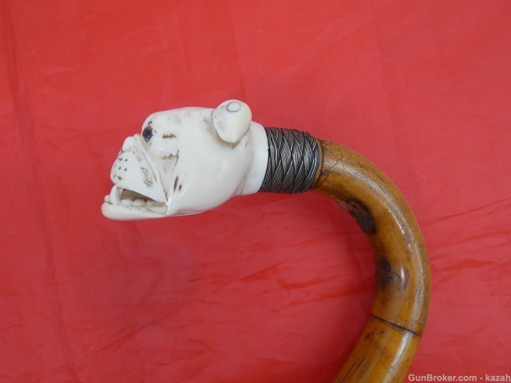 Antique Figural Sword Cane / Walking Stick / Carved Bulldog / dagger blade-img-4