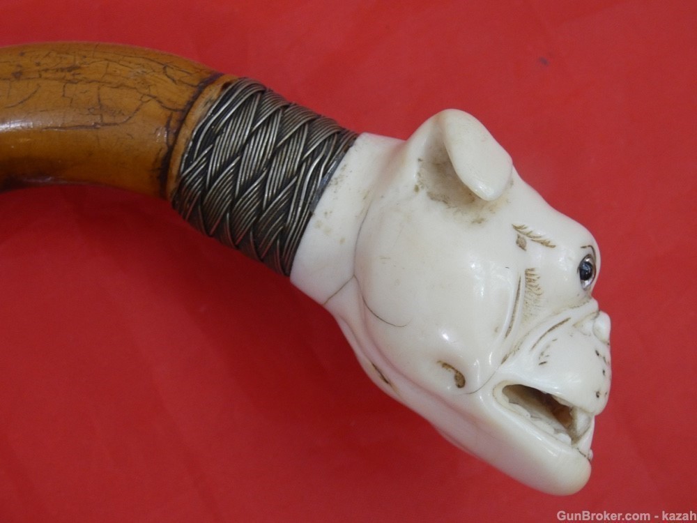 Antique Figural Sword Cane / Walking Stick / Carved Bulldog / dagger blade-img-10