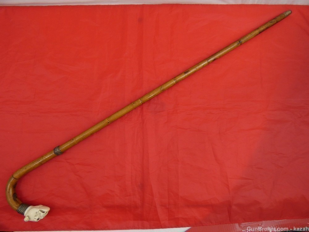Antique Figural Sword Cane / Walking Stick / Carved Bulldog / dagger blade-img-1