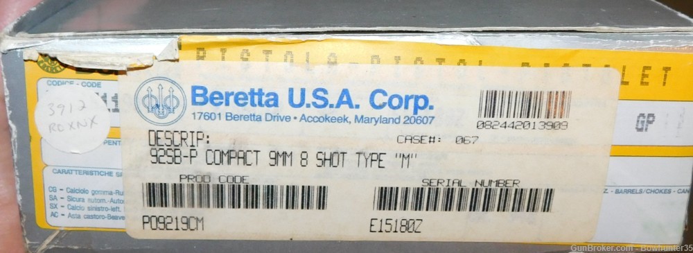 Beretta 92 Compact Type M 9MM Pistol USAF Single Stack 1989 Scarce-img-4