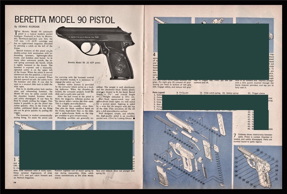 1970 BERETTA 90 Pistol Exploded Parts List  Disassembly Assembly Article-img-0