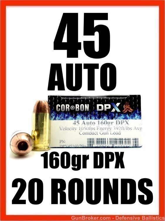 Corbon DPX 45 auto ammo 160gr HP 20 Rounds CA IL NJ NY Lead Free-img-0