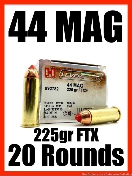 Hornady LEVERevolution 44 Rem Mag 225gr FTX JHP 20 Rounds CA IL NJ NY-img-0