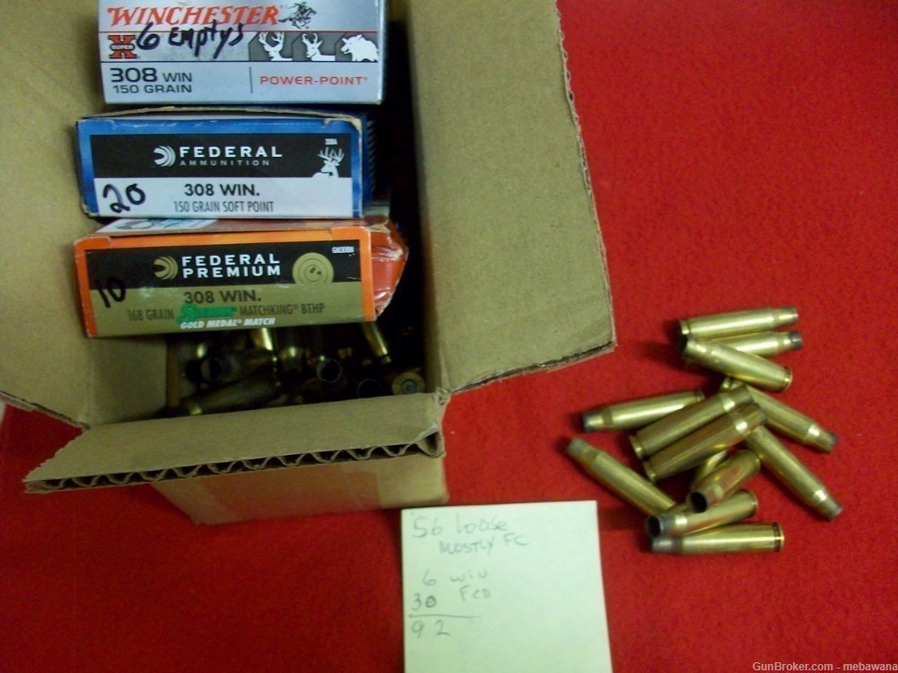 100 ( almost ) ONCE FIRED 308 BRASS CASES, PLUS 308 SNAP CAP.-img-0