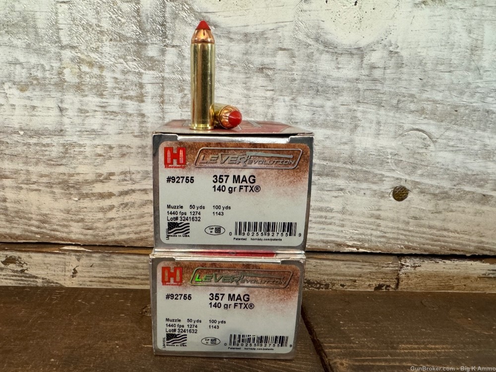 357 Mag Hornady Leverevolution 50 Rounds 140Gr FTX Red-Tip More Accurate -img-0