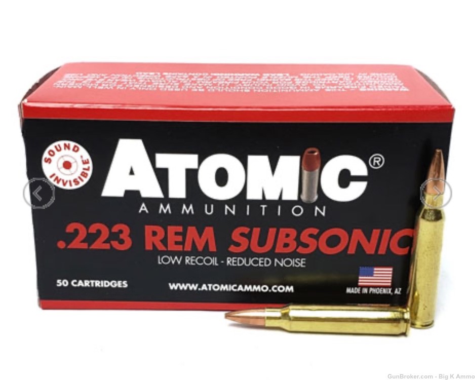 Atomic Ammunition Subsonic 223 Remington 77 Gr Hollow Point Boat Tail 50 Rd-img-0