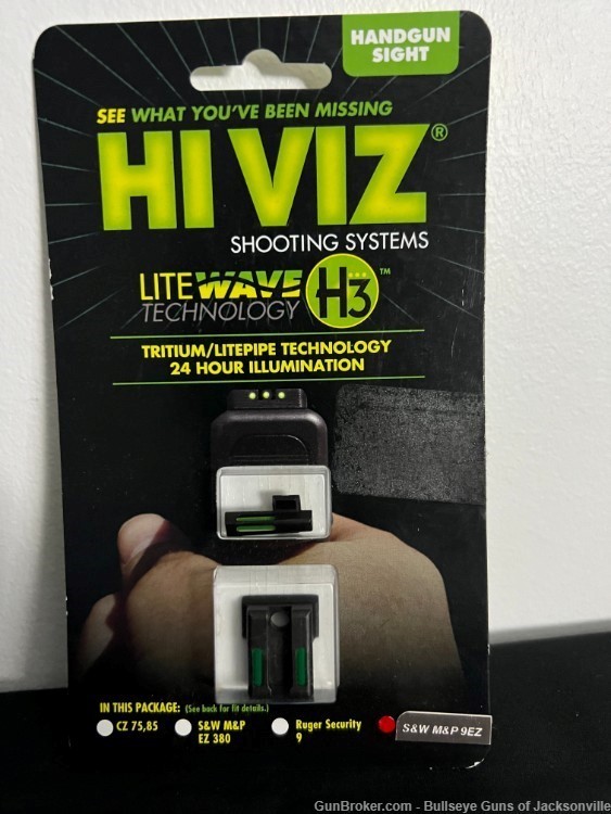  Hi-Viz H3 S&W M&P Shield 9 EZ Green Fiber Optic Tritium Front And Rear -img-0