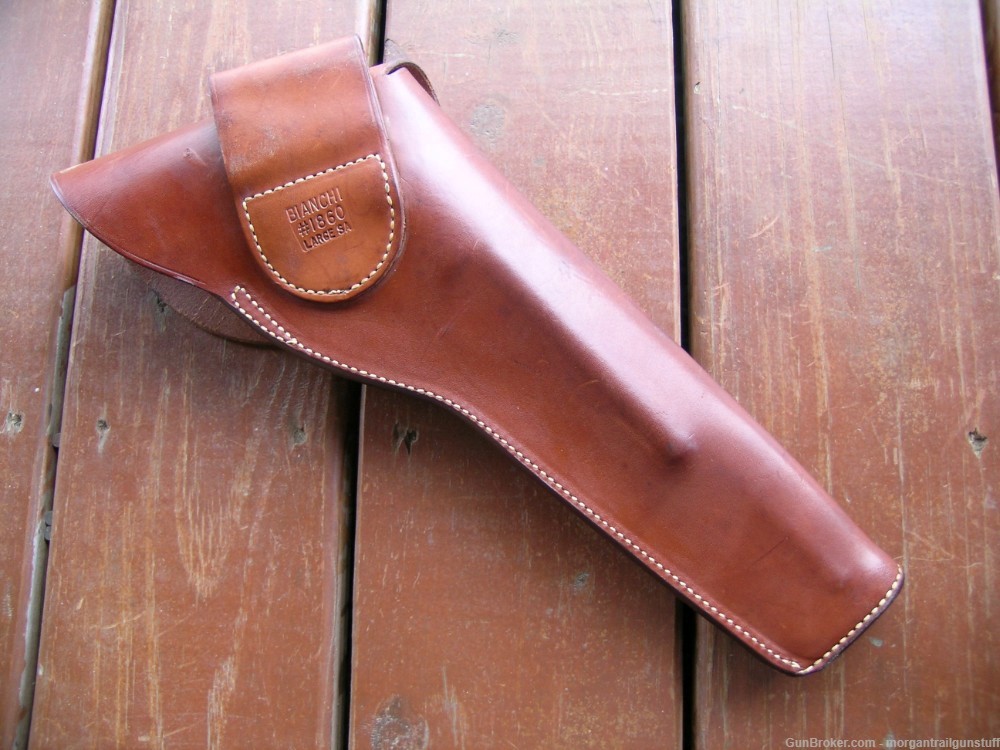 Bianchi #1860 R-H US Leather Flap Holster Old Army  & Blackhawk 7-1/2" -img-1