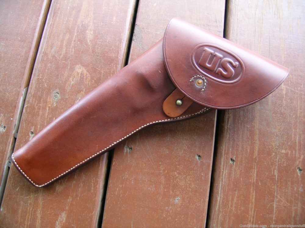 Bianchi #1860 R-H US Leather Flap Holster Old Army  & Blackhawk 7-1/2" -img-0