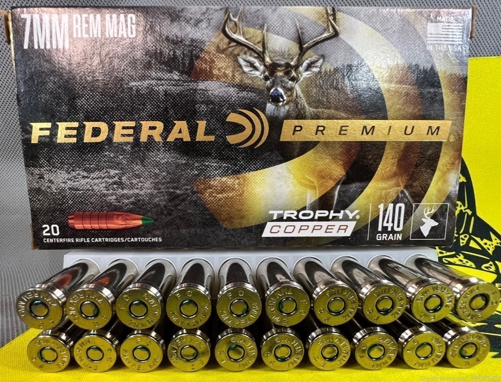 Federal Premium Trophy Copper 7mm Rem. mag Ammunition. One Box. -img-0