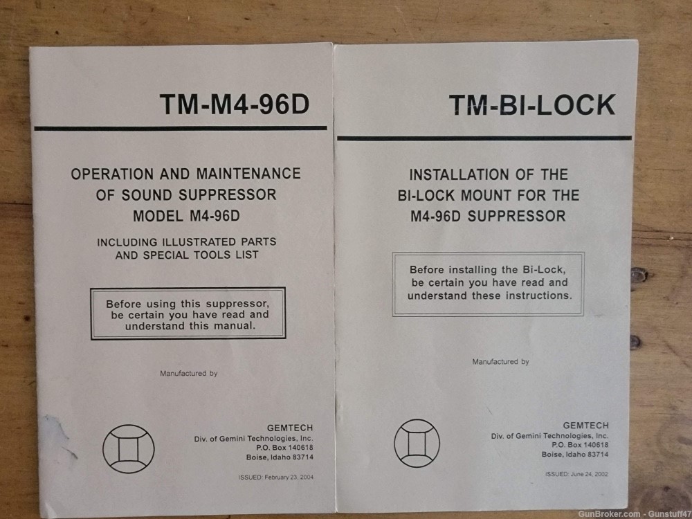gemtech m4-96D and bi lock operators manual-img-0
