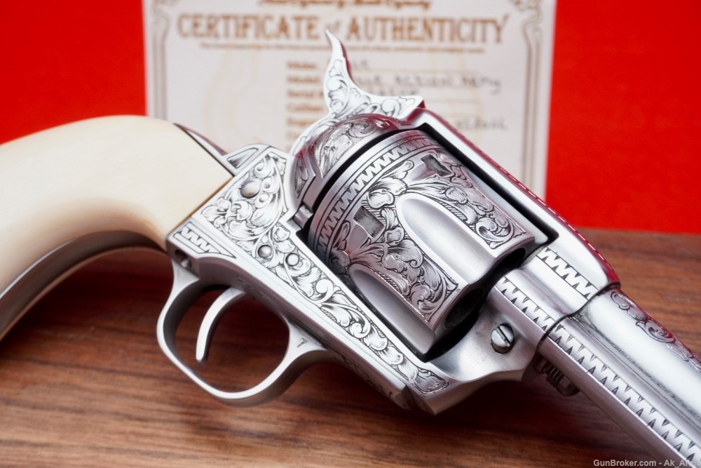 1978 Colt SAA .45Colt Engraved French Grey *ONE PIECE ELEPHANT IVORY GRIPS*-img-6