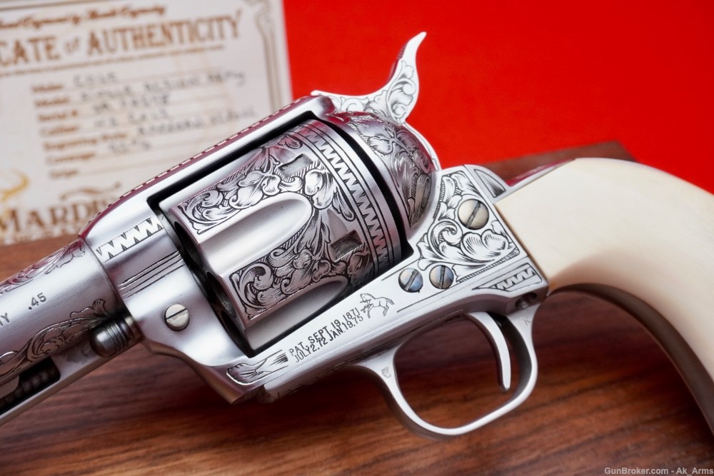 1978 Colt SAA .45Colt Engraved French Grey *ONE PIECE ELEPHANT IVORY GRIPS*-img-2