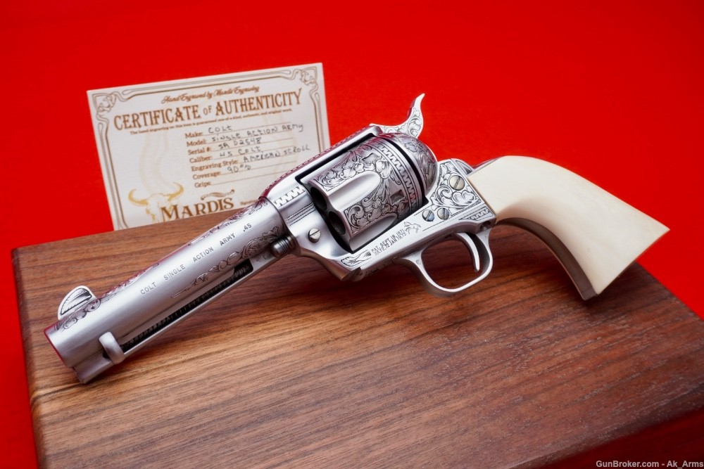 1978 Colt SAA .45Colt Engraved French Grey *ONE PIECE ELEPHANT IVORY GRIPS*-img-0