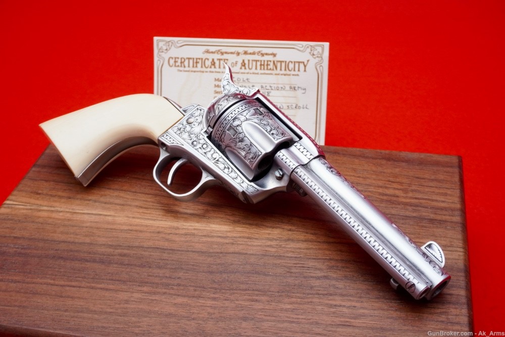 1978 Colt SAA .45Colt Engraved French Grey *ONE PIECE ELEPHANT IVORY GRIPS*-img-4