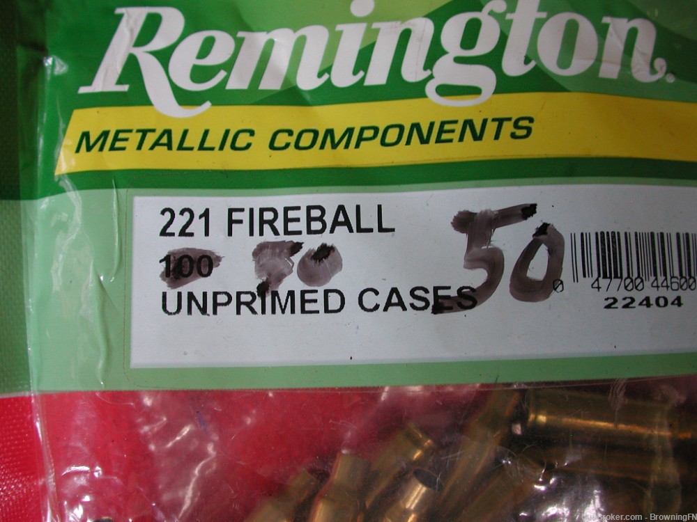50 NEW Remington Brass Cases for .221 FIREBALL  XP-100, Contender, etc.-img-1
