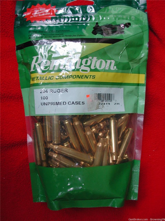 100 NEW Remington Brass Cases for .204 Ruger Cartridge-img-0