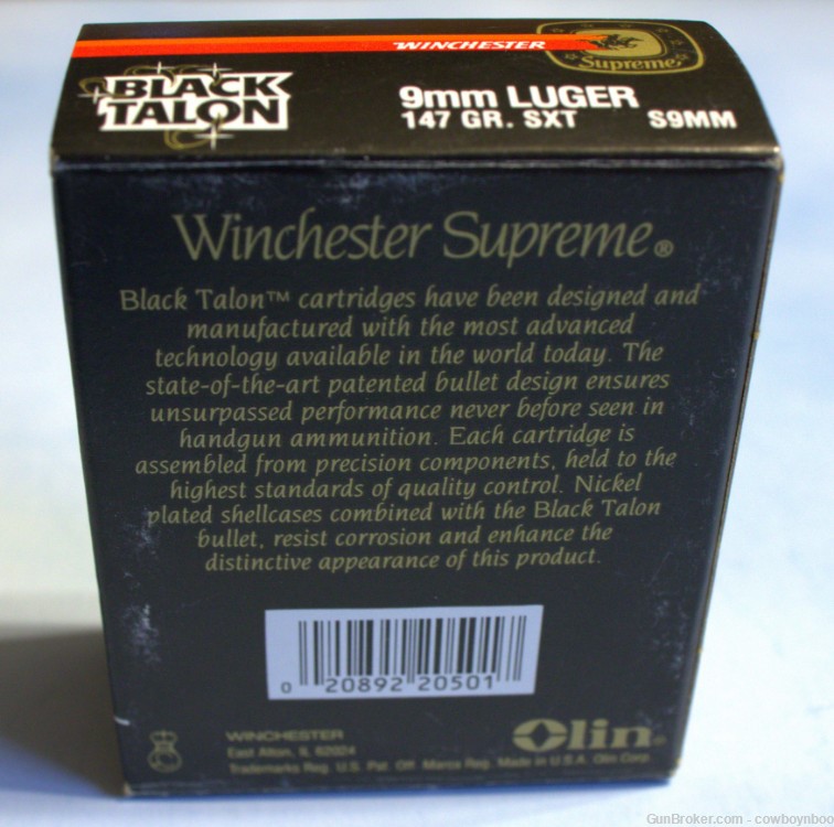 3 Boxes Winchester Black Talon 9mm Luger 147 GR. SXT SAME LOT              -img-1