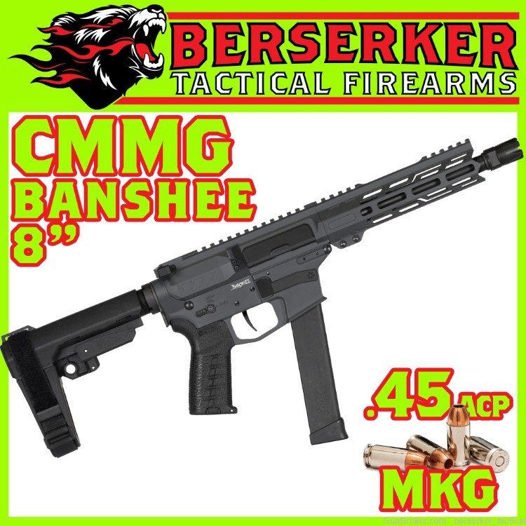 CMMG BANSHEE 45 ACP MkG 8" 26+1 SNIPER GRAY BRACE INCLUDED-img-1