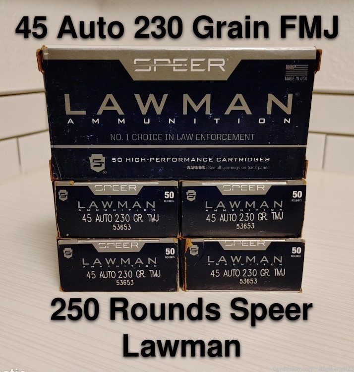 250 Rounds Speer Lawman 45 Auto 230 Grain FMJ-img-0