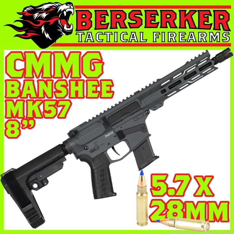 CMMG BANSHEE Mk57 5.7x28mm 8" 20+1 Sniper Gray SMU Brace included-img-1