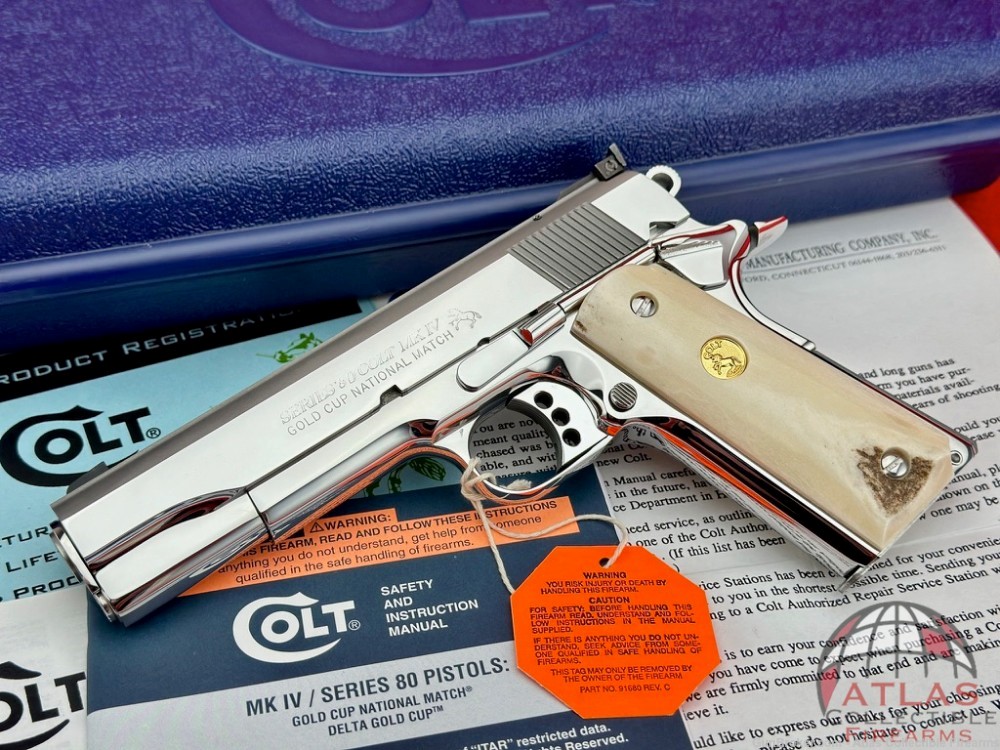 1996 Colt Gold Cup National Match 45 ACP 5" |*POLISHED STAINLESS & STAGS*|-img-0