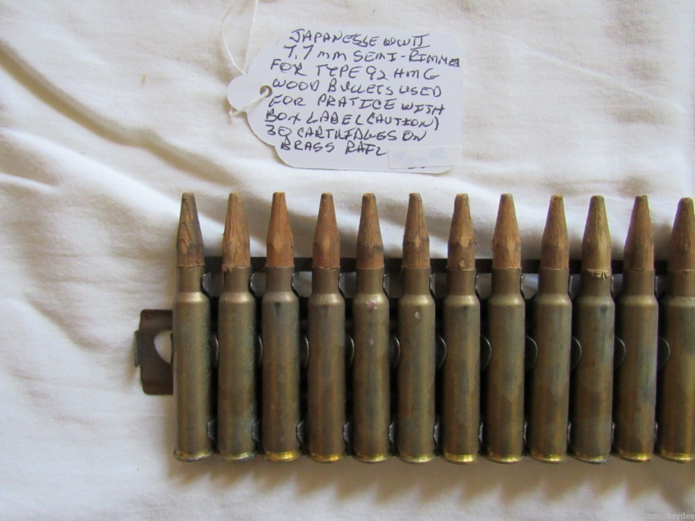 Japanese Vintage WWII Type 92 HMG Practice Wood Bullets Ammunition on Rail -img-1