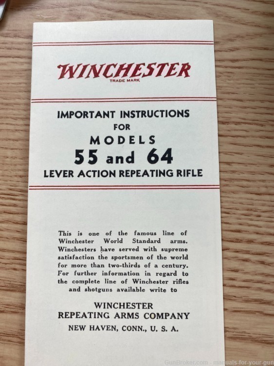WINCHESTER MODELS 55 AND 64 LEVER ACTION REPEATING RIFLE MANUAL (706)-img-0