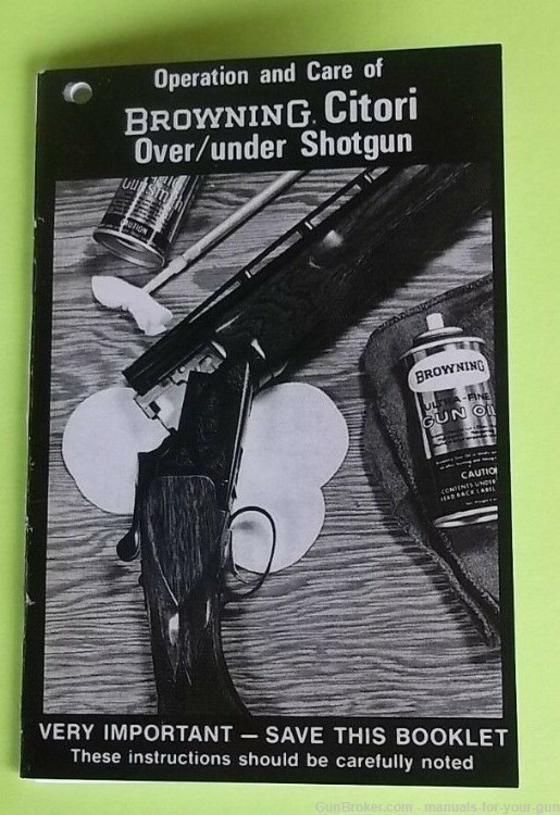 BROWNING OWNER'S MANUAL CITORI OVER/UNDER SHOTGUN, 17 PAGES (554)-img-0