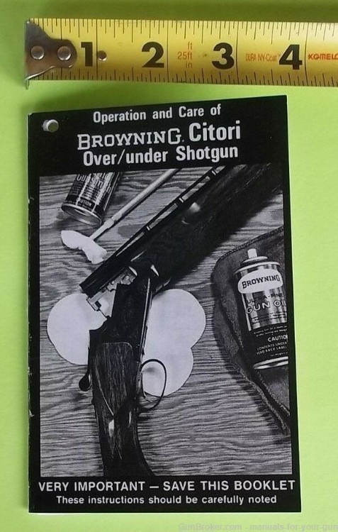 BROWNING OWNER'S MANUAL CITORI OVER/UNDER SHOTGUN, 17 PAGES (554)-img-1