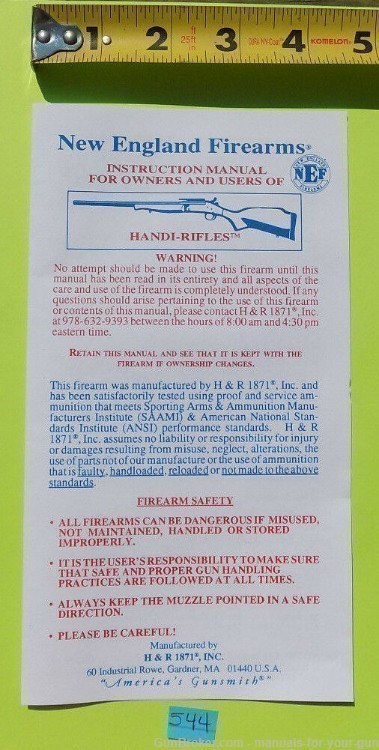 H & R and NEW ENGLAND FIREARMS HANDI-RIFLES OWNER'S MANUAL (544)-img-1