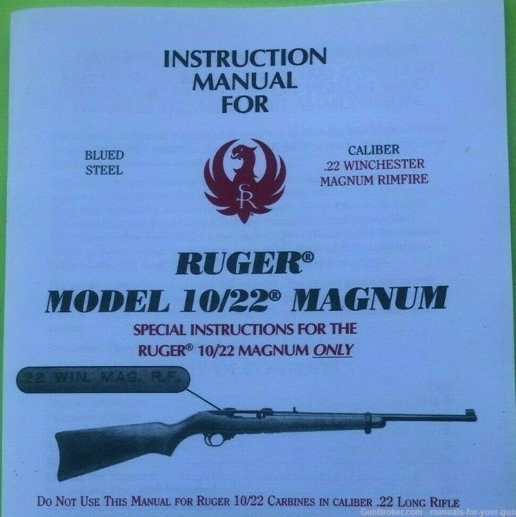 1998 RUGER AUTO LOADING MODEL 10/22 MAGNUM RIFLE INSTRUCTION MANUAL (409)-img-0