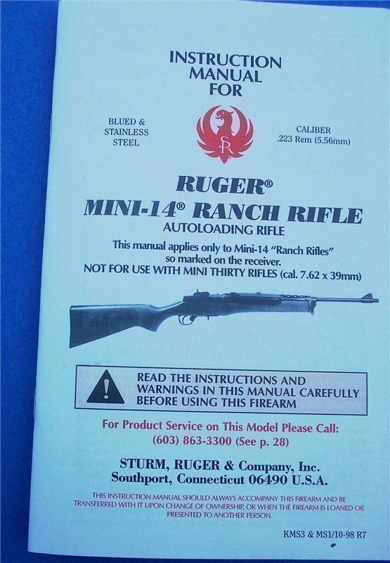1998 RUGER MINI 14 RANCH RIFLE MANUAL (313)-img-0