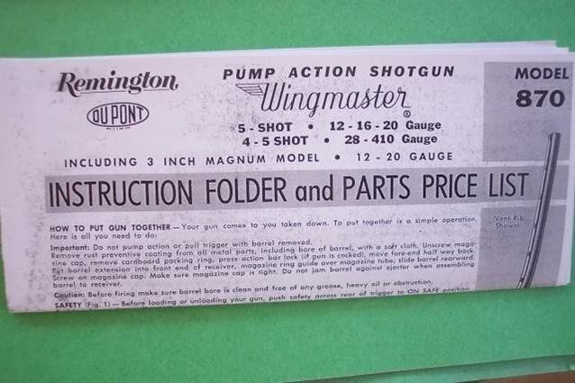 Remington Model 870 Wingmaster Shotgun Manual (240)-img-0