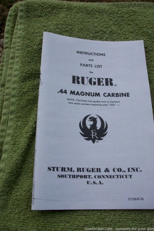 1975 RUGER .44 MAGNUM CARBINE INSTRUCTION MANUAL & PARTS LIST (3)-img-1