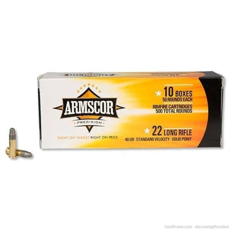 Armscor 22 LR Ammunition 500 Rounds 40 Grain High Velocity Solid Point -img-2