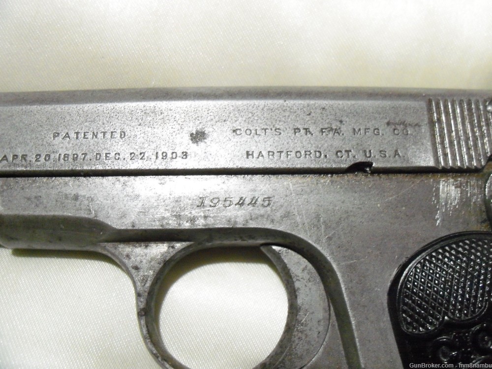 COLT 1903 32ACP PRE WW1 (1916) GREY GUN, 32 CALIBER, EXTERIOR ROUGH NR -img-2