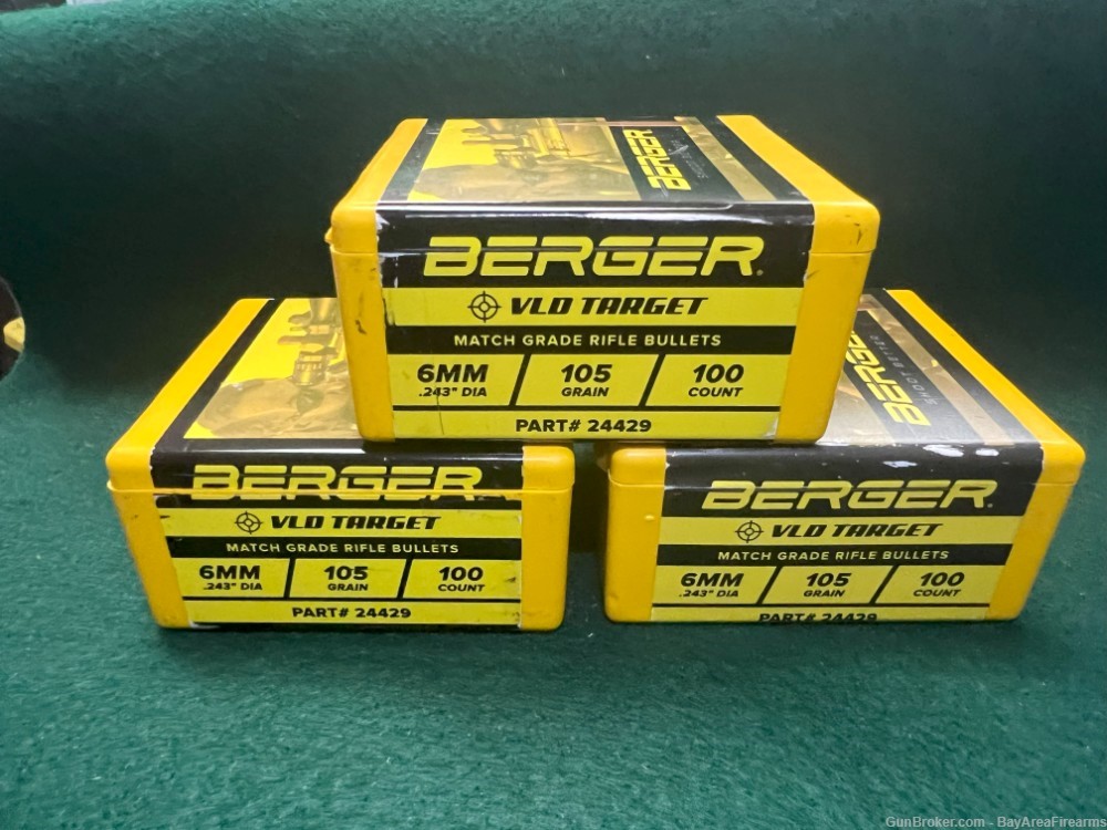 Berger 6mm (.243 Dia) 105gr VLD Match Grade Target Bullet 100/Box - QTY 3-img-0
