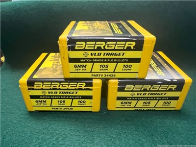 Berger 6mm (.243 Dia) 105gr VLD Match Grade Target Bullet 100/Box - QTY 3