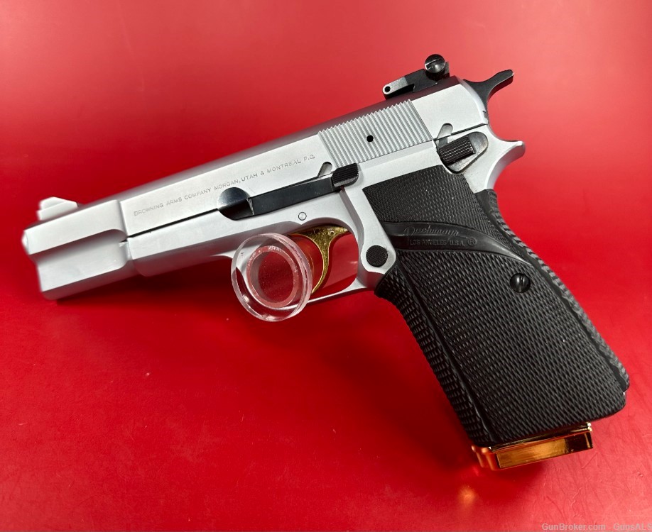 Browning Hi power, Silver Chrome, Gold Trigger, Adj Sights, 9mm Excellent-img-0