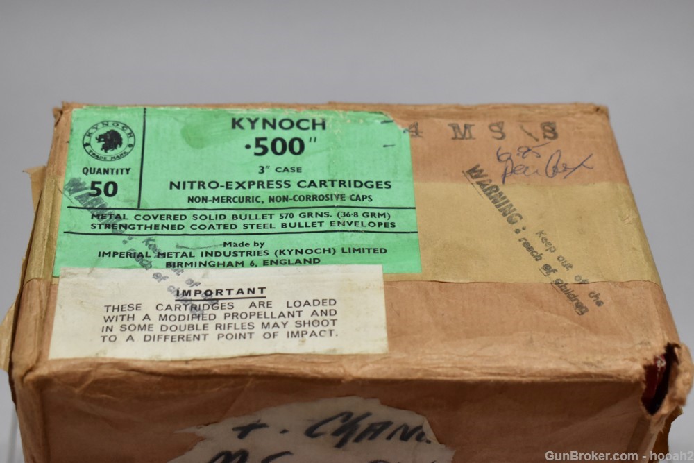 Sealed Case 50 Rds 10 Boxes 5 Kynoch 500 Nitro Express NE 3" 570 G MC Solid-img-1
