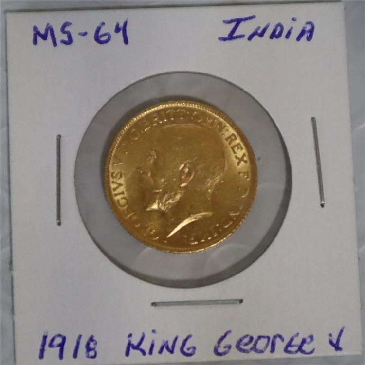 Gold Coin, 1918 George V India MS-64-img-1