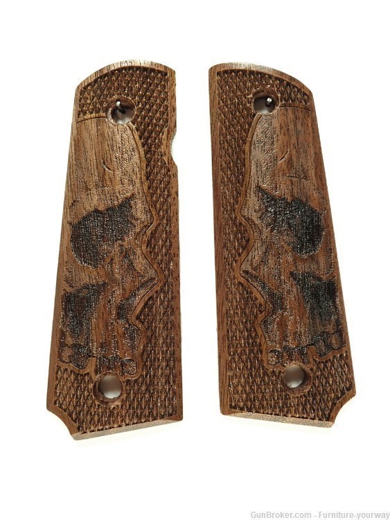 -Walnut Skull Checkered Grips for Browning 1911-22 1911-380 Grips-img-1