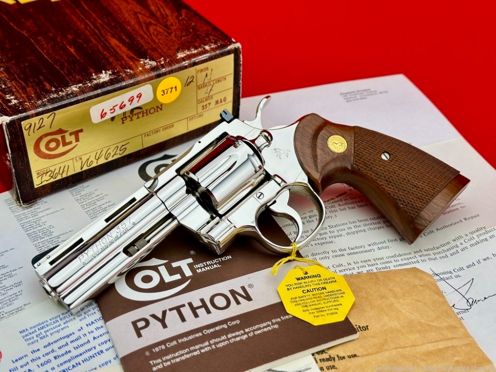 EXTREMELY NICE 1979 Colt Python 4" 357 Magnum *FACTORY NICKEL FINISH* NIB!-img-0