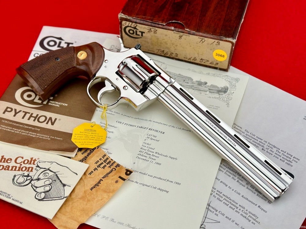 MUSEUM GRADE 1980 Colt Python TARGET 8" 38 Special *RARE NICKEL FINISH* NIB-img-7